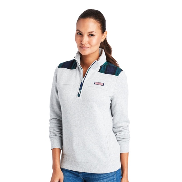 Vineyard Vines Sweaters - Vineyard Vines Women's Blackwatch Classic Shep Shirt in Grey w/ Green Plaid